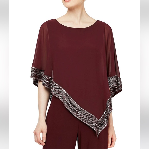 SLNY Foil Trim Asymmetric Cape Jumpsuit size 14 - Picture 3 of 9